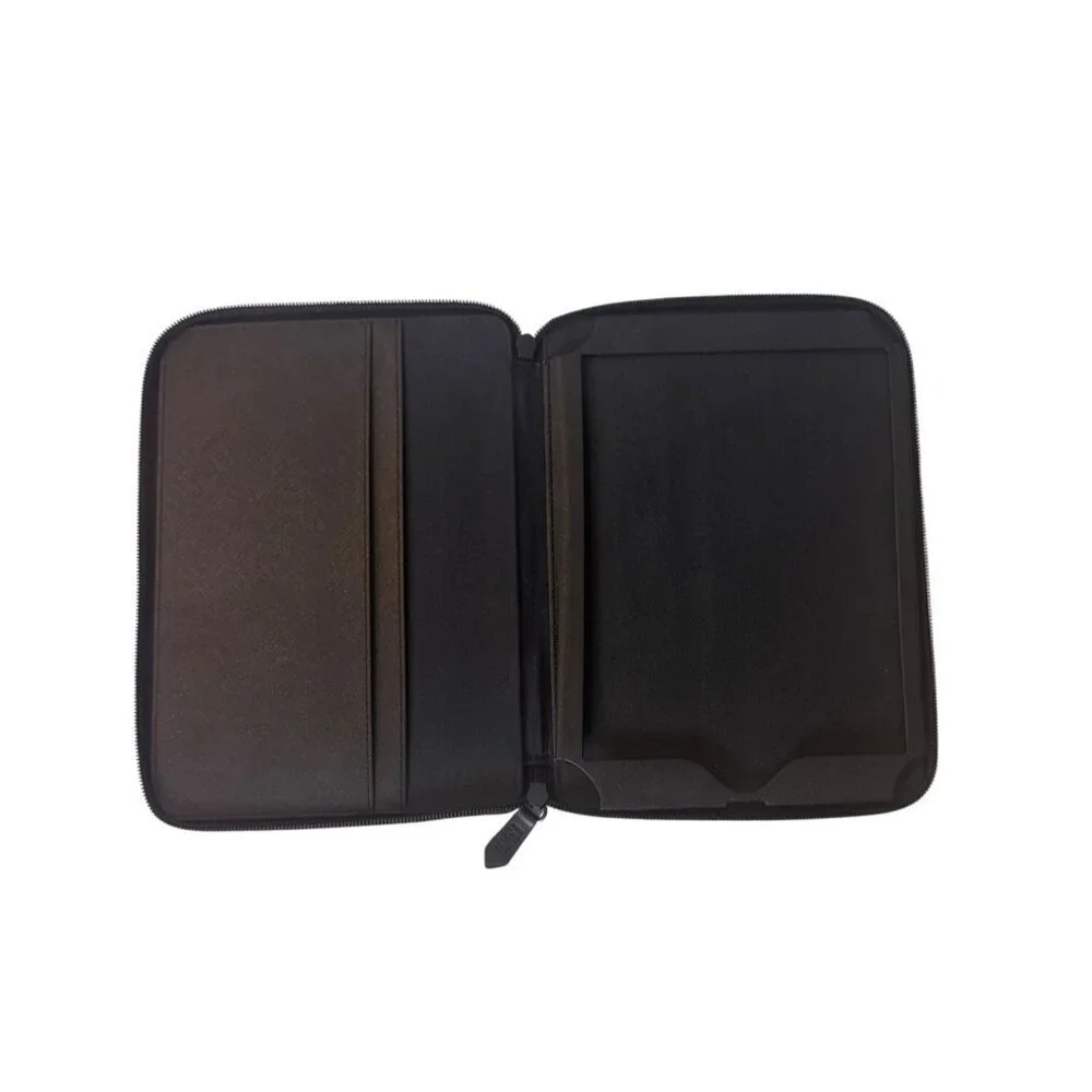Armani Collection Black Zippered Portfolio Organizer With Two Inner Pockets For